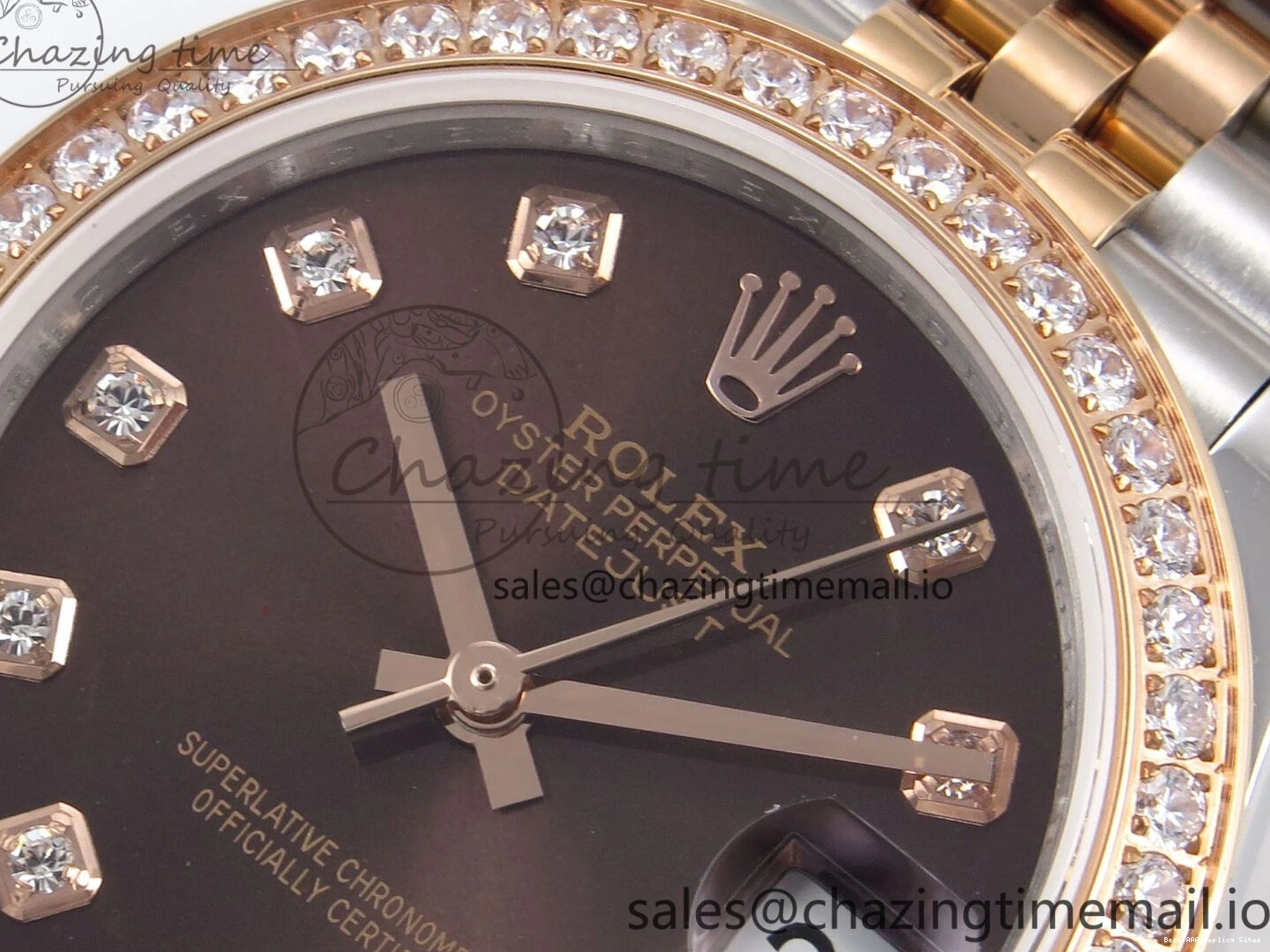 AAA Replica Watches GMF Bracelet SS on Jubilee Dimonds 278381RBR Supportive 1:1 Best 1166 Edition Brown 31 A DateJust Steel 904L RG Dial 0121